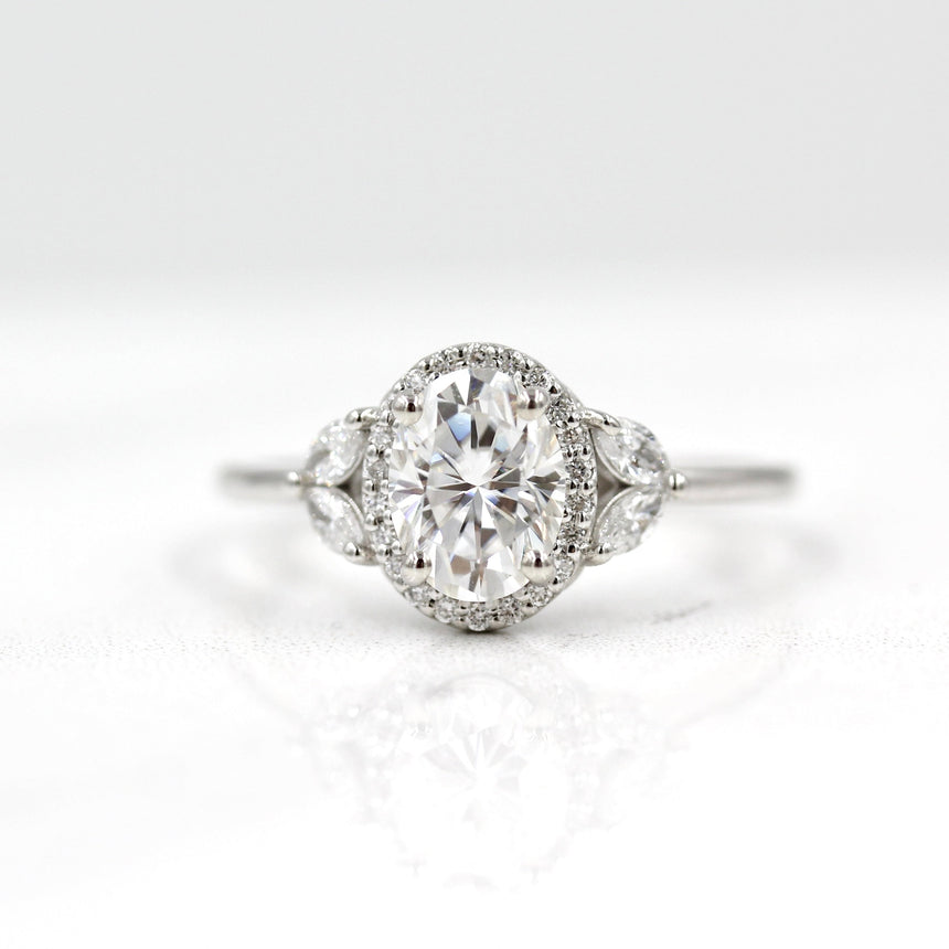 1.33 CT Oval Shaped Moissanite Halo Engagement Ring - crownmoissanite