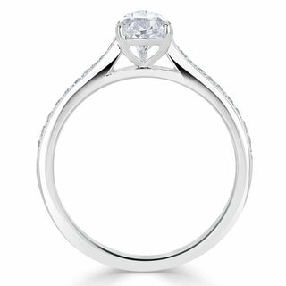 0.75 CT Pear Cut Solitaire Engagement Ring With Channel Pave Setting - crownmoissanite