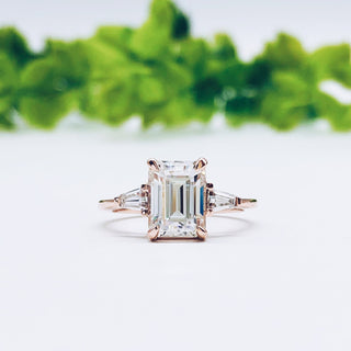 1.9 CT Emerald Cut Three Stone Moissanite Engagement Ring - crownmoissanite