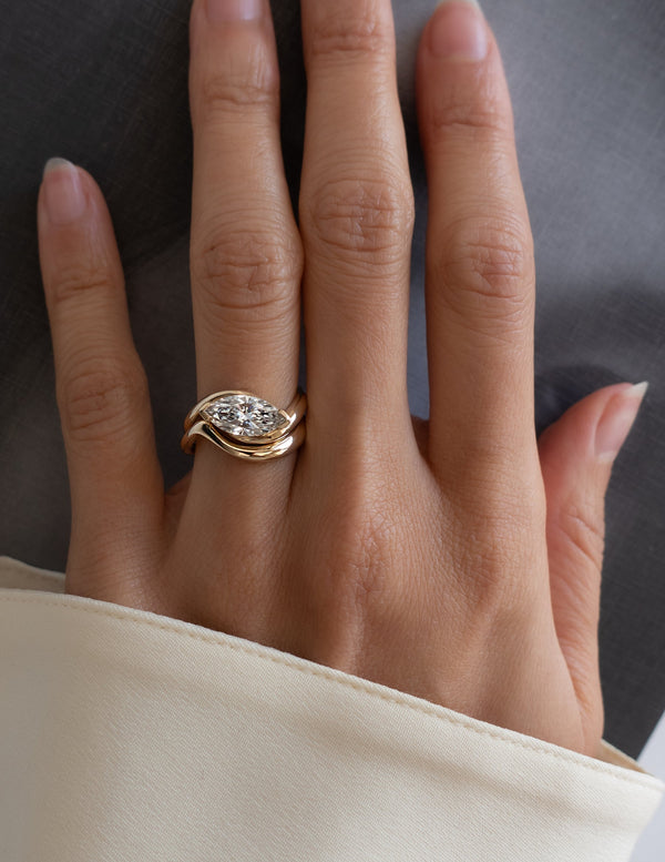 1.0 - 2.0  CT Marquise Cut  Moissanite  Solitaire Setting Bridal Set