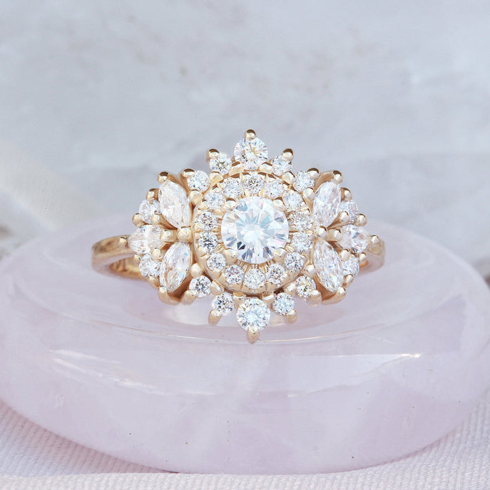 0.30 CT Round Moissanite Double Halo Engagement Ring