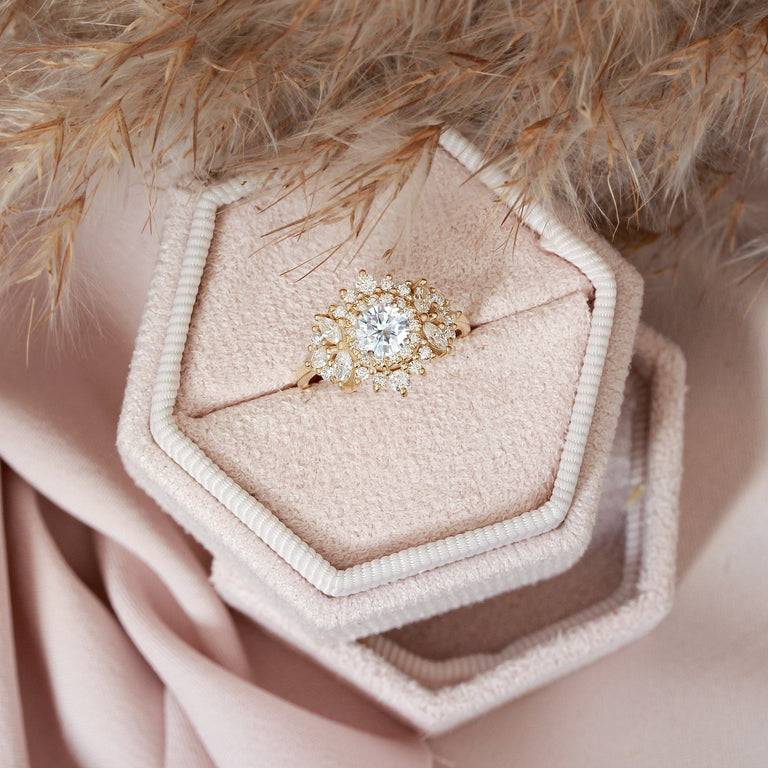 0.30 CT Round Moissanite Double Halo Engagement Ring