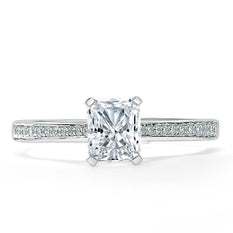 0.75 CT Radiant Cut Solitaire Hidden Halo/ Pave Setting Moissanite Engagement Ring - crownmoissanite
