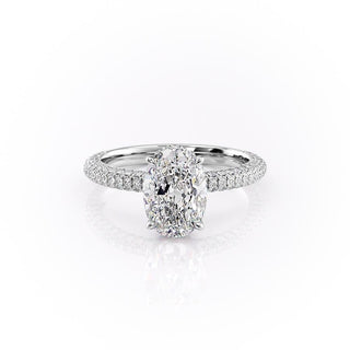 2.10 CT Oval Cut Solitaire 3 Side Pave Set Moissanite Engagement Ring - crownmoissanite