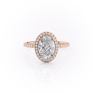 2.10 Oval Cut Halo Style Moissanite Engagement Ring - crownmoissanite