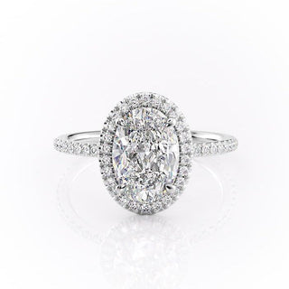 2.10 Oval Cut Halo Style Moissanite Engagement Ring - crownmoissanite