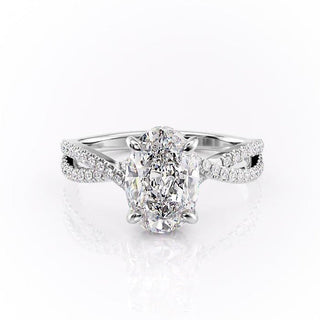 2.10 CT Oval Shaped Moissanite Solitaire Split Shank Engagement Ring - crownmoissanite