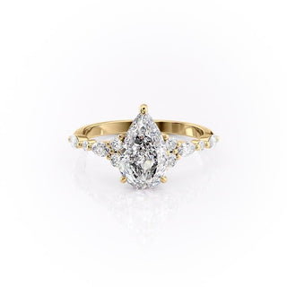 2.0 CT Pear Cut Cluster Moissanite Engagement Ring - crownmoissanite