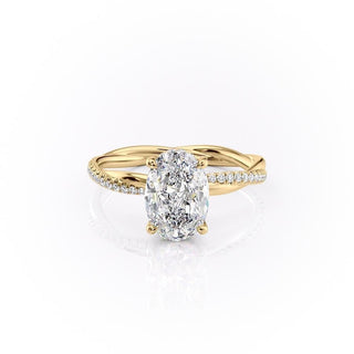 2.10 Oval Solitaire & Twisted Pave Setting Moissanite Engagement Ring - crownmoissanite