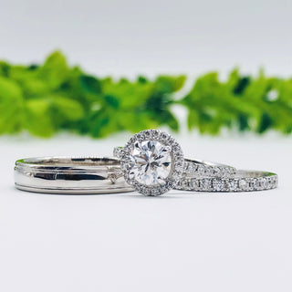 1.5 CT Round Cut Halo Pave Moissanite Engagement Ring - crownmoissanite