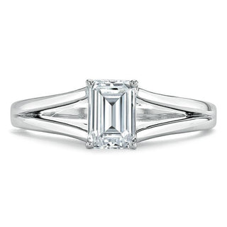 0.75 CT Emerald Cut Solitaire Split Shank Moissanite Engagement Ring - crownmoissanite