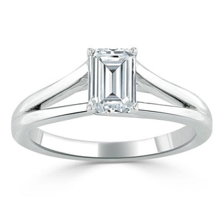 0.75 CT Emerald Cut Solitaire Split Shank Moissanite Engagement Ring - crownmoissanite