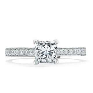 1.0 CT Princess Cut Solitaire Channel Pave Setting Moissanite Engagement Ring - crownmoissanite