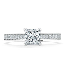 1.0 CT Princess Cut Solitaire Channel Pave Setting Moissanite Engagement Ring - crownmoissanite