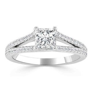 1.0 CT Princess Shaped Moissanite Solitaire Split Shank Engagement Ring - crownmoissanite