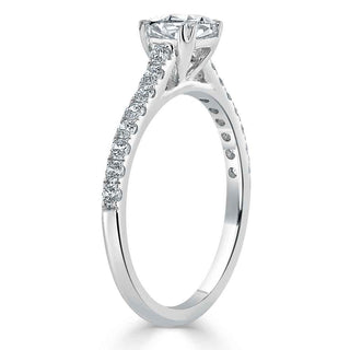 0.75 CT Cushion Cut Solitaire Moissanite Engagement Ring With Pave Setting - crownmoissanite