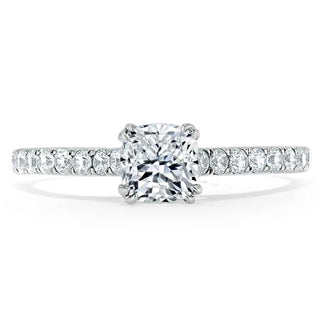 0.75 CT Cushion Cut Solitaire Moissanite Engagement Ring With Pave Setting - crownmoissanite