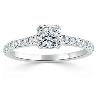 0.75 CT Cushion Cut Solitaire Moissanite Engagement Ring With Pave Setting - crownmoissanite