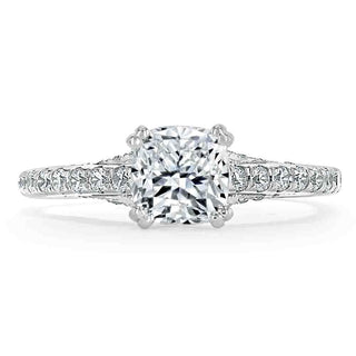 1.0 CT Cushion Cut Hidden Halo Pave Moissanite Engagement Ring - crownmoissanite