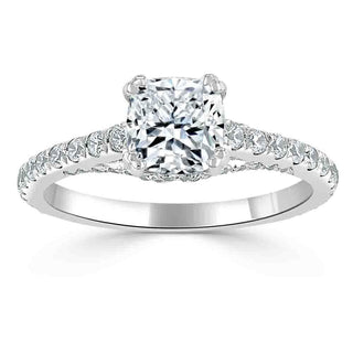 1.0 CT Cushion Cut Hidden Halo Pave Moissanite Engagement Ring - crownmoissanite