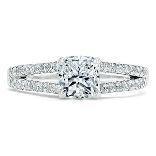 1.0 CT Cushion Shaped Moissanite Solitaire Split Shank Engagement Ring - crownmoissanite