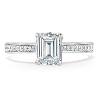 1.0 CT Emerald Cut Solitaire Channel Pave Moissanite Engagement Ring - crownmoissanite