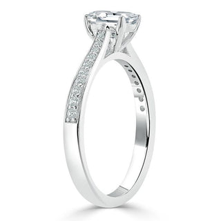 1.0 CT Emerald Cut Solitaire Channel Pave Moissanite Engagement Ring - crownmoissanite