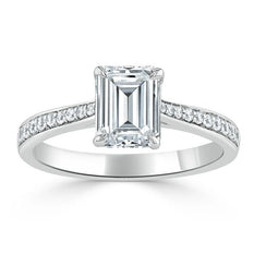 1.0 CT Emerald Cut Solitaire Channel Pave Moissanite Engagement Ring - crownmoissanite