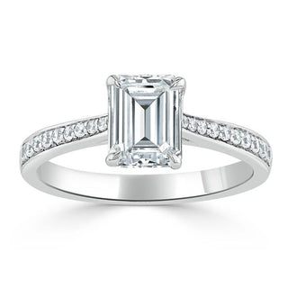 1.0 CT Emerald Cut Solitaire Channel Pave Moissanite Engagement Ring - crownmoissanite