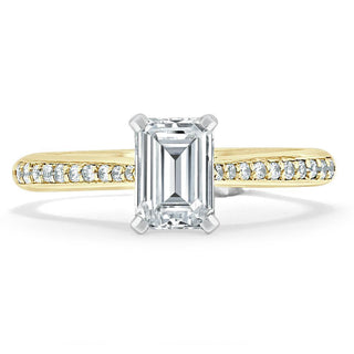 1.0 CT Emerald Cut Solitaire Channel Pave Moissanite Engagement Ring - crownmoissanite