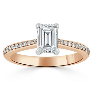 1.0 CT Emerald Cut Solitaire Channel Pave Moissanite Engagement Ring - crownmoissanite