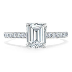 1.50 CT Emerald Cut Solitaire Pave Setting Moissanite Engagement Ring - crownmoissanite