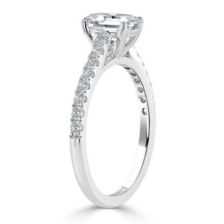 1.50 CT Emerald Cut Solitaire Pave Setting Moissanite Engagement Ring - crownmoissanite