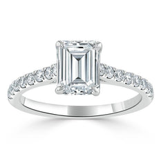 1.50 CT Emerald Cut Solitaire Pave Setting Moissanite Engagement Ring - crownmoissanite