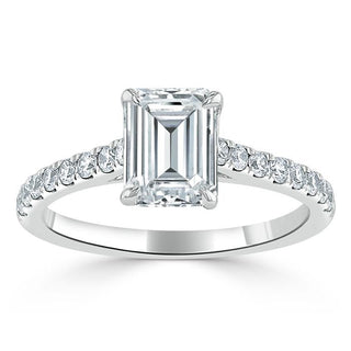 1.50 CT Emerald Cut Solitaire Pave Setting Moissanite Engagement Ring - crownmoissanite