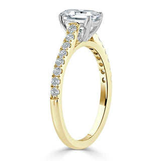 1.50 CT Emerald Cut Solitaire Pave Setting Moissanite Engagement Ring - crownmoissanite