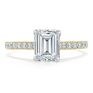 1.50 CT Emerald Cut Solitaire Pave Setting Moissanite Engagement Ring - crownmoissanite