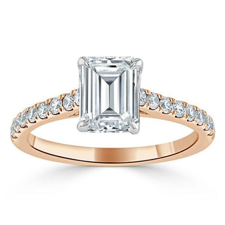 1.50 CT Emerald Cut Solitaire Pave Setting Moissanite Engagement Ring - crownmoissanite