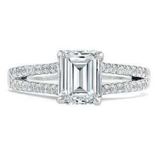 1.0 CT Emerald Cut Solitaire Split Shank Setting Moissanite Engagement Ring - crownmoissanite