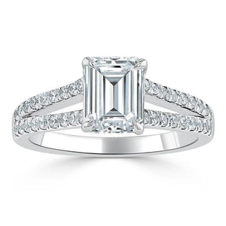 1.0 CT Emerald Cut Solitaire Split Shank Setting Moissanite Engagement Ring - crownmoissanite