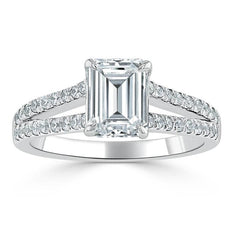 1.0 CT Emerald Cut Solitaire Split Shank Setting Moissanite Engagement Ring - crownmoissanite