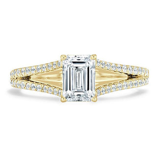 1.0 CT Emerald Cut Solitaire Split Shank Setting Moissanite Engagement Ring - crownmoissanite