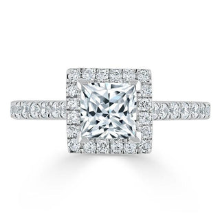 1.0 CT Princess Cut Halo Pave Setting Moissanite Engagement Ring - crownmoissanite