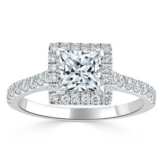 1.0 CT Princess Cut Halo Pave Setting Moissanite Engagement Ring - crownmoissanite