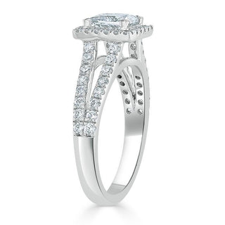 1.0 CT Princess Cut Halo Split Shank Setting Moissanite Engagement Ring - crownmoissanite