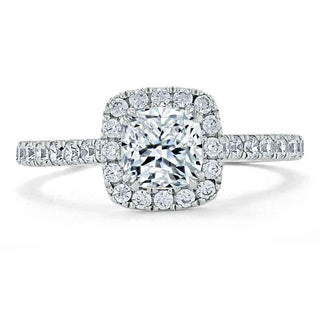 1.0 CT Cushion Cut Halo Pave Moissanite Engagement Ring - crownmoissanite