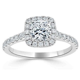 1.0 CT Cushion Shaped Moissanite Halo Engagement Ring - crownmoissanite