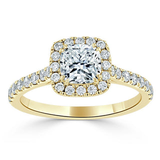 1.0 CT Cushion Cut Halo Pave Moissanite Engagement Ring - crownmoissanite