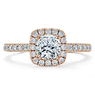 1.0 CT Cushion Cut Halo Pave Moissanite Engagement Ring - crownmoissanite