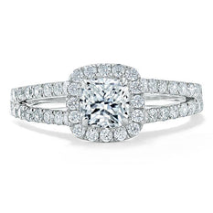 1.0 CT Cushion Cut Halo Split Shank Setting Moissanite Engagement Ring - crownmoissanite